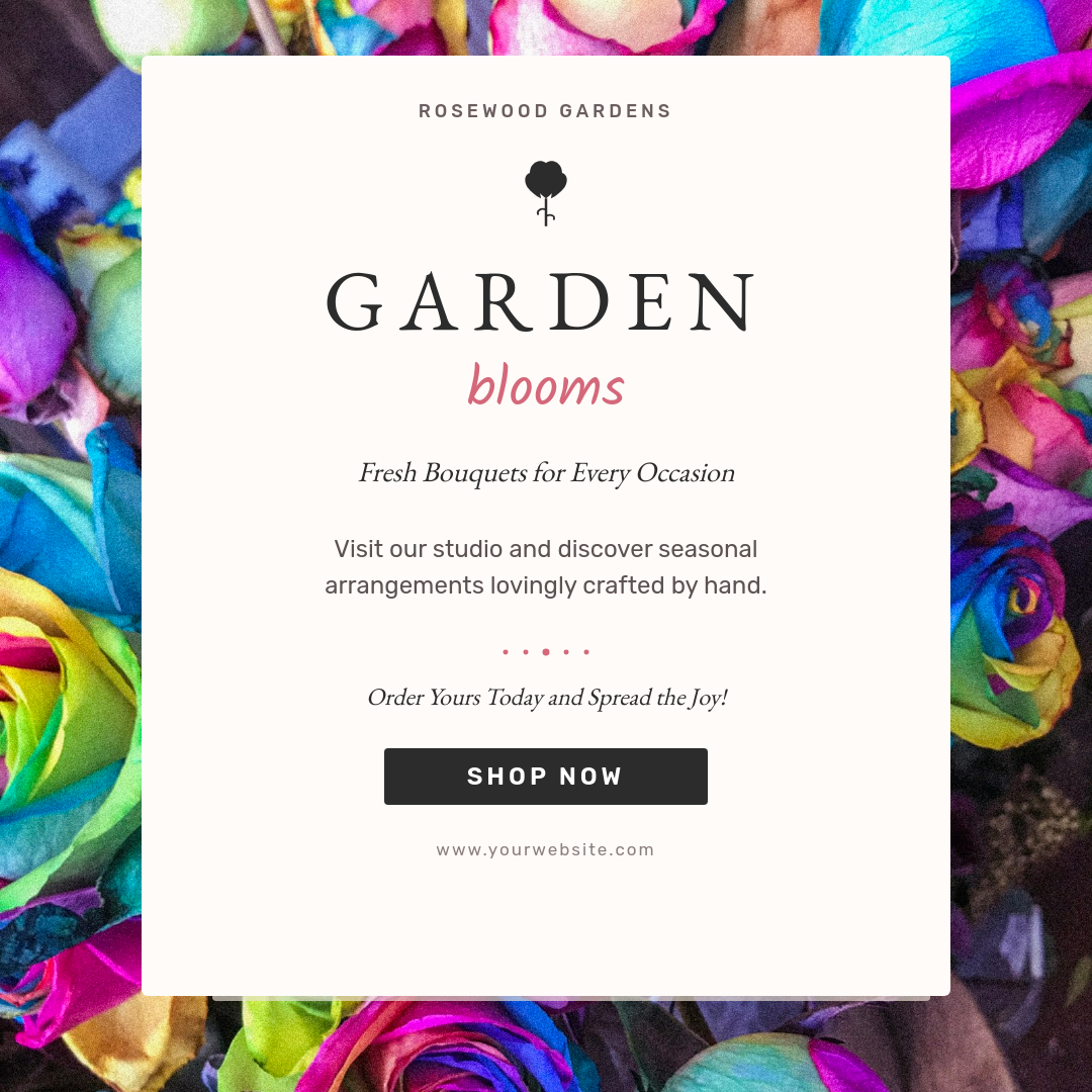 Elegant Floral Card Invitation with Script Headline on Rose Petal Background