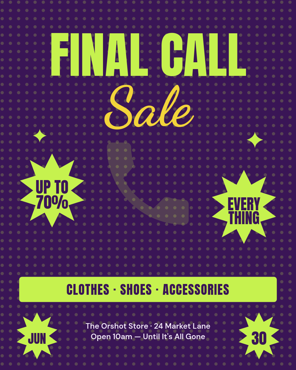 Retro Y2K Final Call Sale Flyer — Halftone Phone Portrait