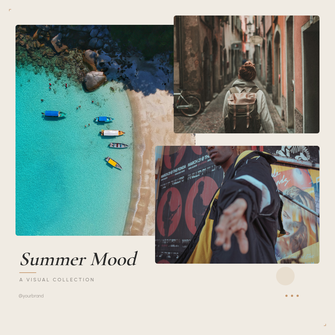 Warm Cream Summer Lifestyle Mood Board with Overlapping Photos and Serif Title