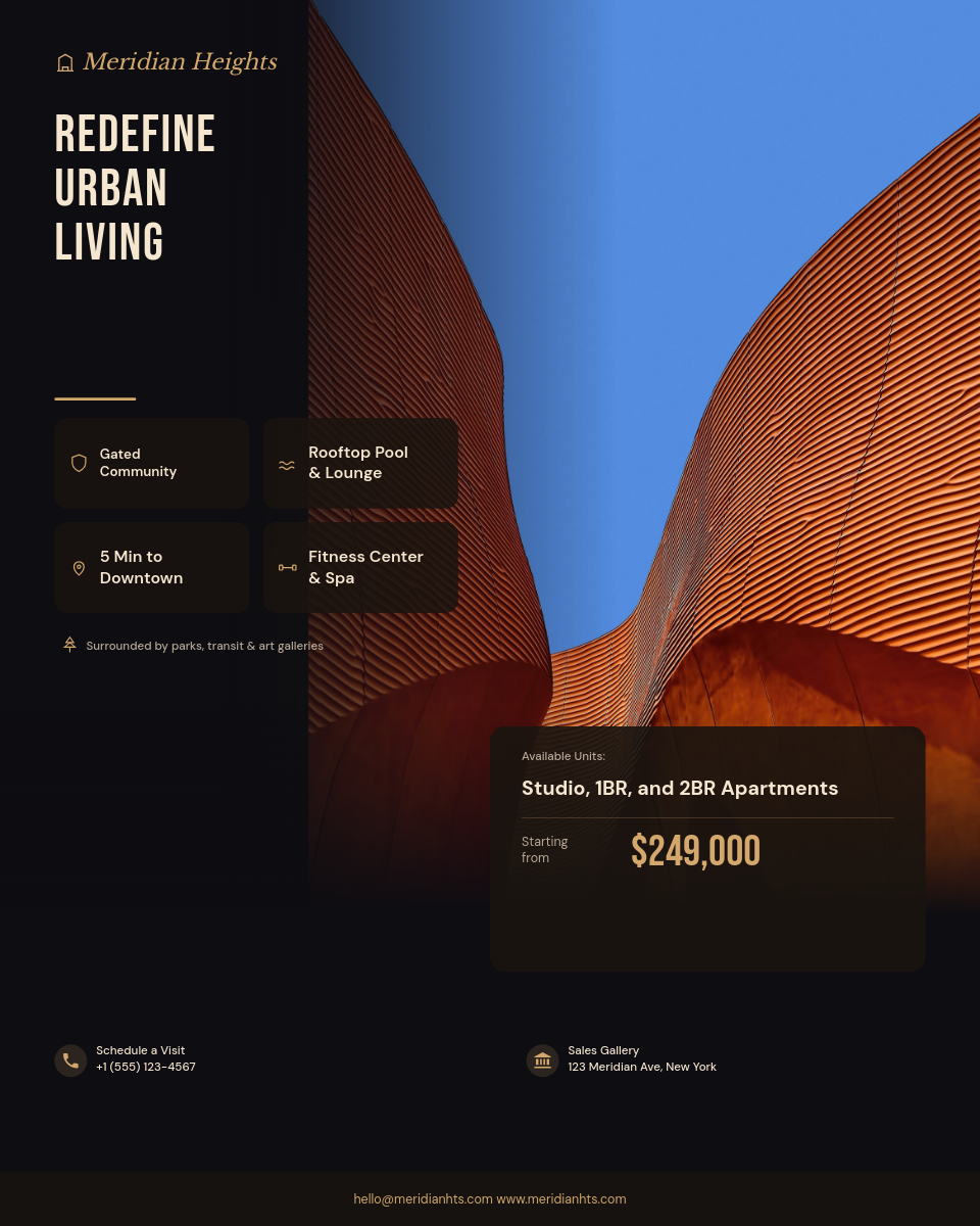 Luxury Residential Tower Development with Dark Gold Aesthetic