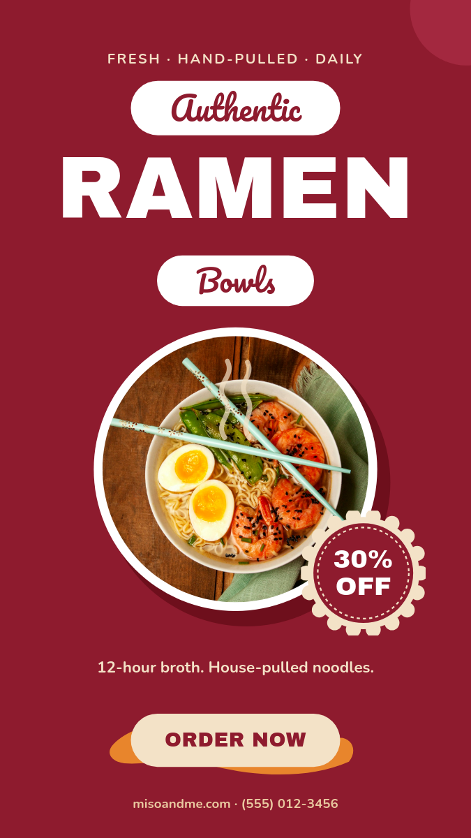 Bold Crimson Ramen Bar Promo Instagram Story Ad