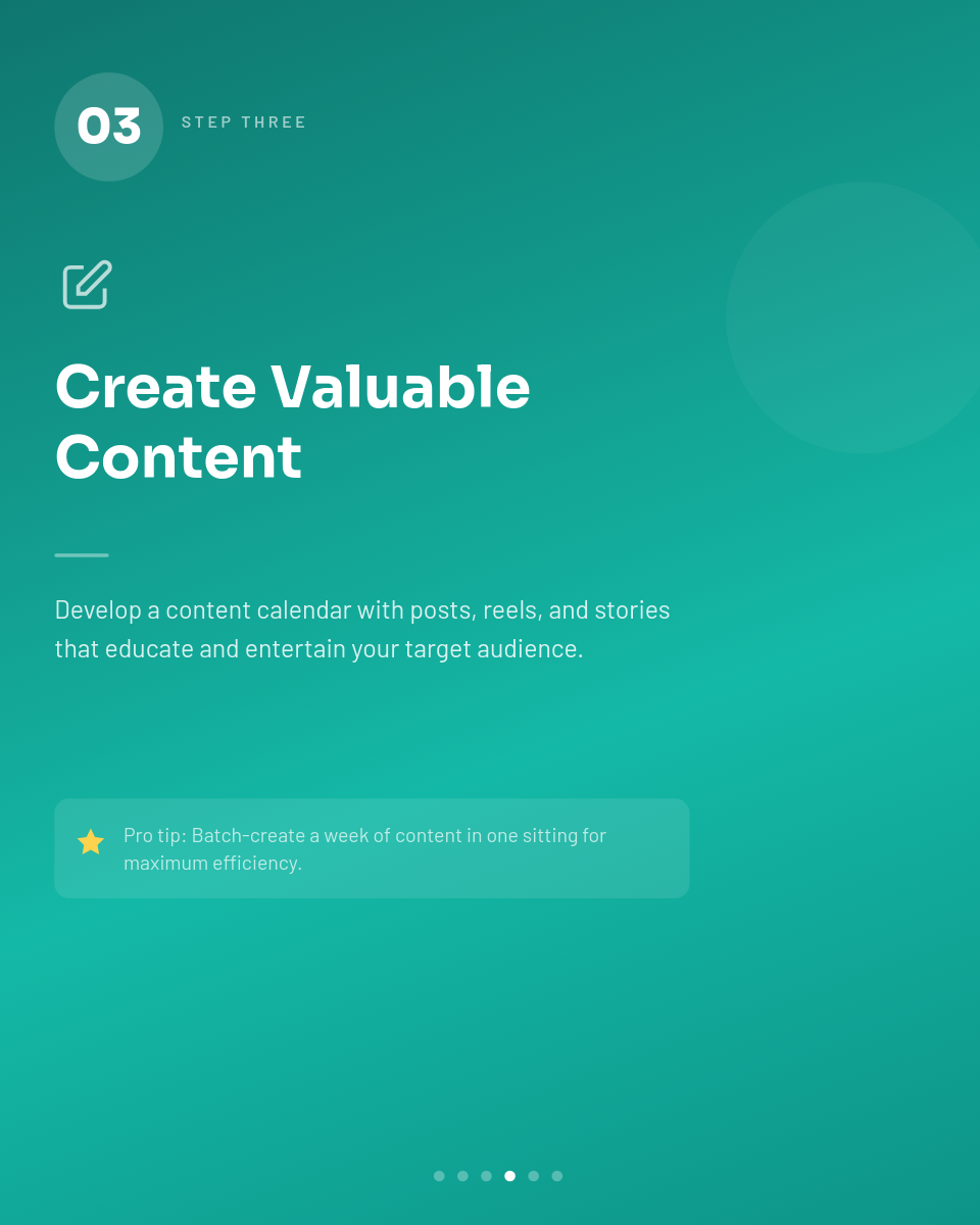 Teal Gradient Step-by-Step Tutorial Carousel with Numbered Icons and Progress Dots - Page 4