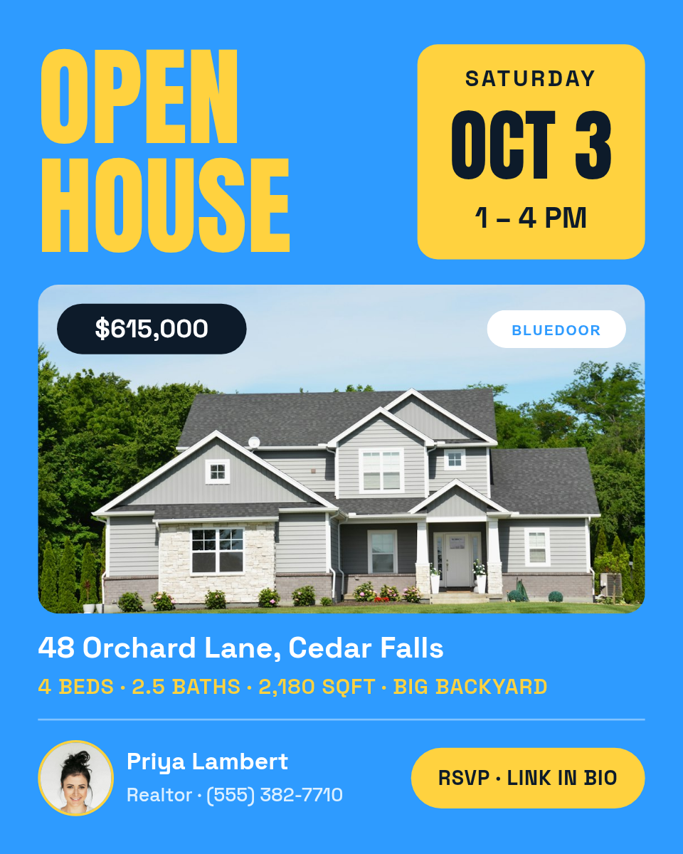 Real Estate Open House Post + Story — Sky Blue & Sunflower - Page 1