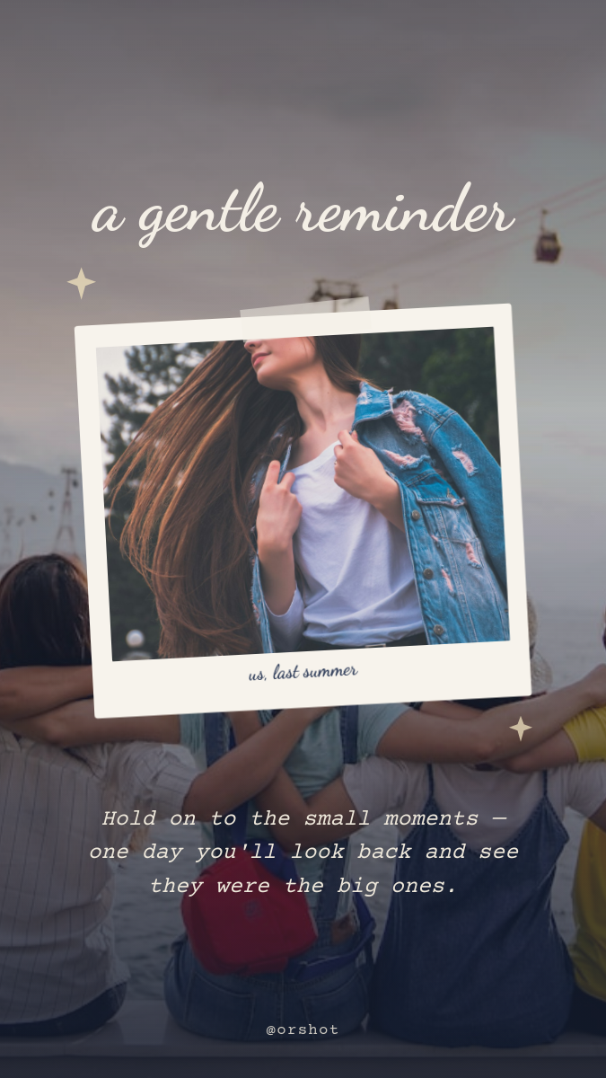 Cool Slate Gentle-Reminder Story — Script Title + Torn Polaroid Photo