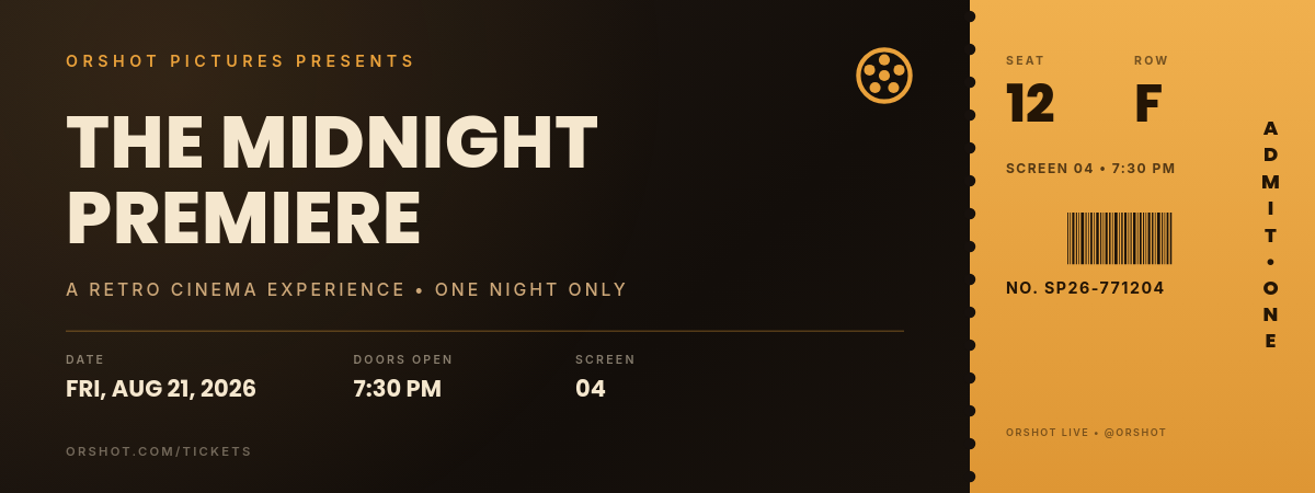 Amber Noir Midnight Premiere — Retro Cinema Admit-One Ticket