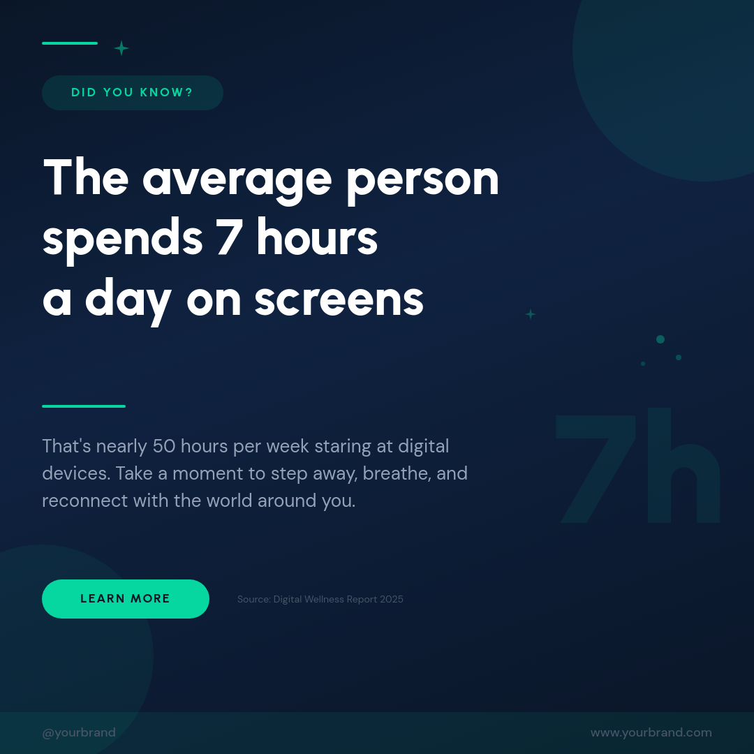 Bold Midnight Tech Fact Card with Electric Cyan Accents and Geometric Shapes