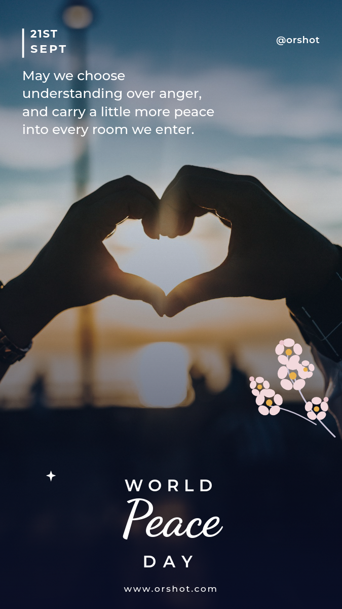 World Peace Day Story — Sunset Hands Photo, Script Headline
