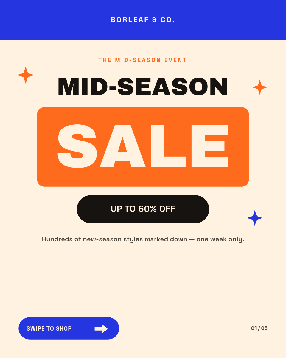 Vibrant Cobalt & Orange Mid-Season Sale Instagram Carousel