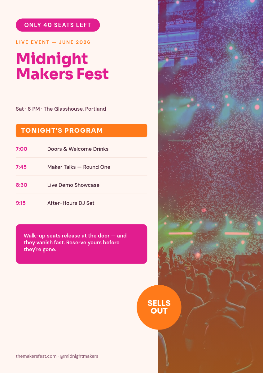 Event Program Flyer — Hot Fuchsia & Sunset Orange Urgency