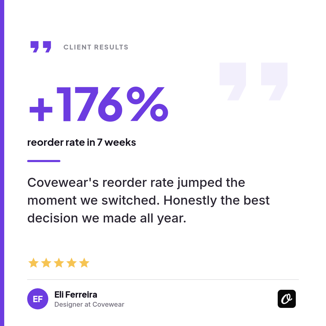 Violet Number-Led Testimonial Card — Plus Jakarta Bold Stat & 5-Star Client Quote