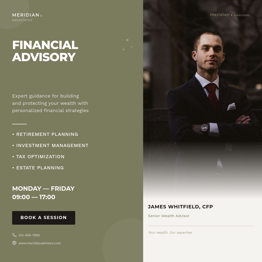 Warm Olive Split Layout Financial Advisory Consultation Ad