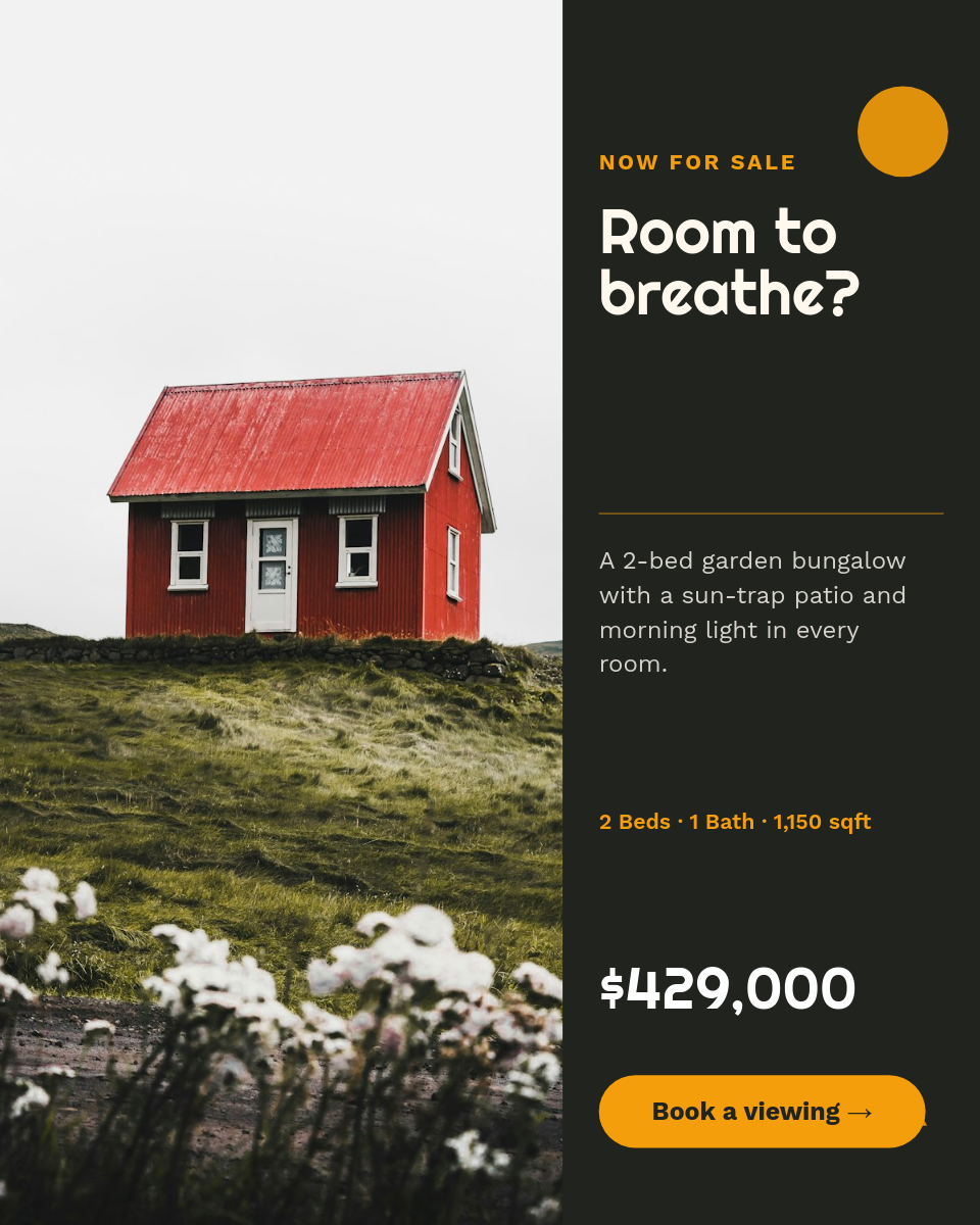 Charcoal & Amber Garden Bungalow Real Estate Listing Post