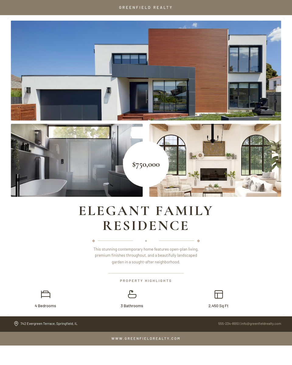 Clean Multi-Photo Property Listing with Feature Icons Grid