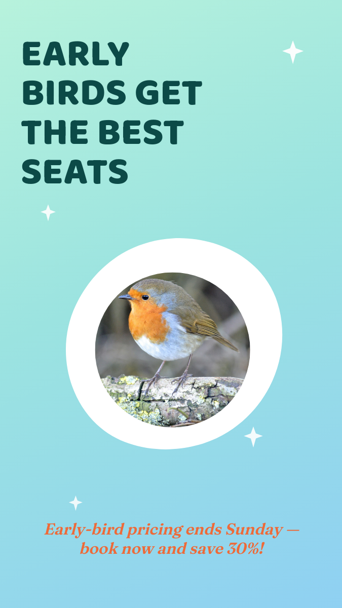 Mint Early-Bird Sale Story — Bubbly Headline & Photo Blob