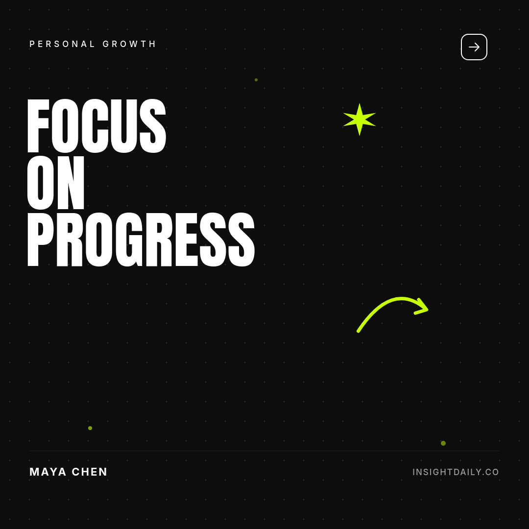 Bold Black Typographic Productivity Tip Card with Lime SVG Accents and Dot Grid