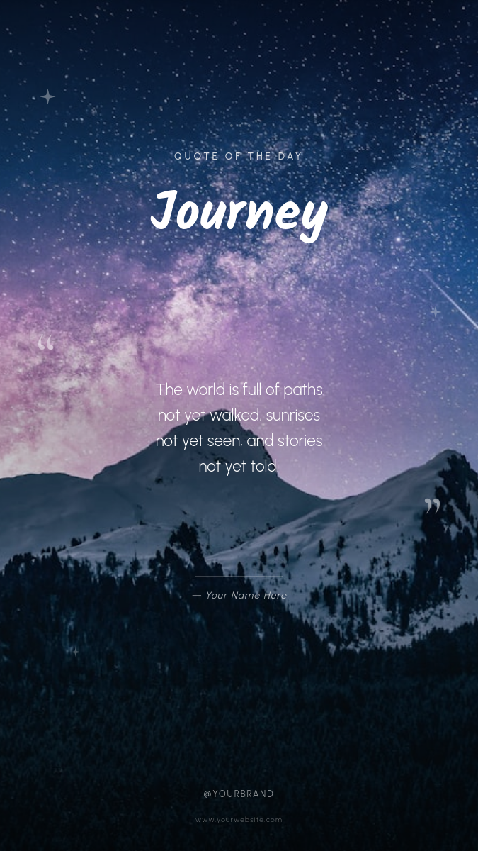 Serene Nature Adventure Motivational Quote Story with Script Headline and Quote Marks