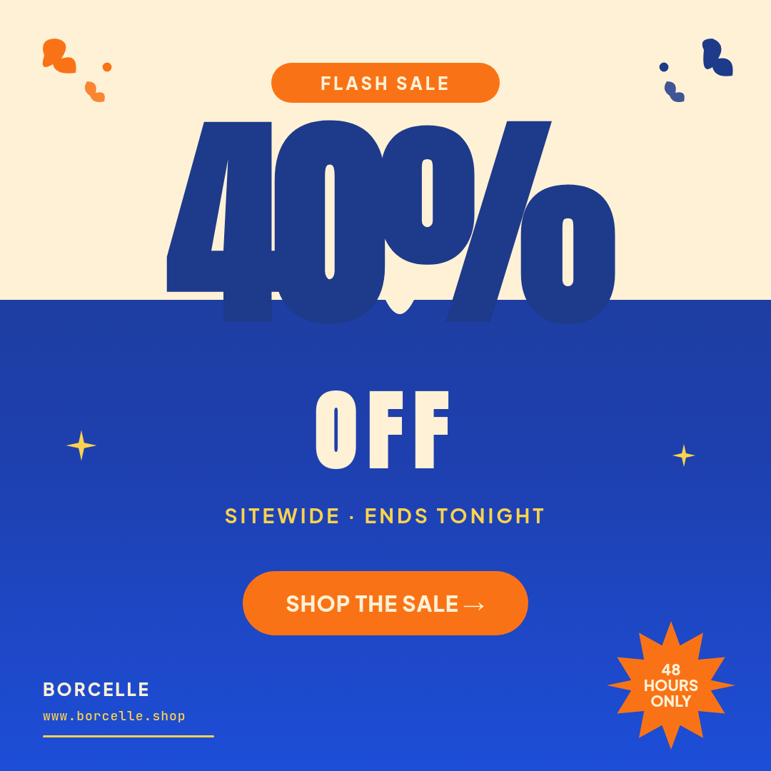Cobalt & Neon Orange Sitewide Flash Sale 40% Off Ecom Square Ad with Starburst Badge