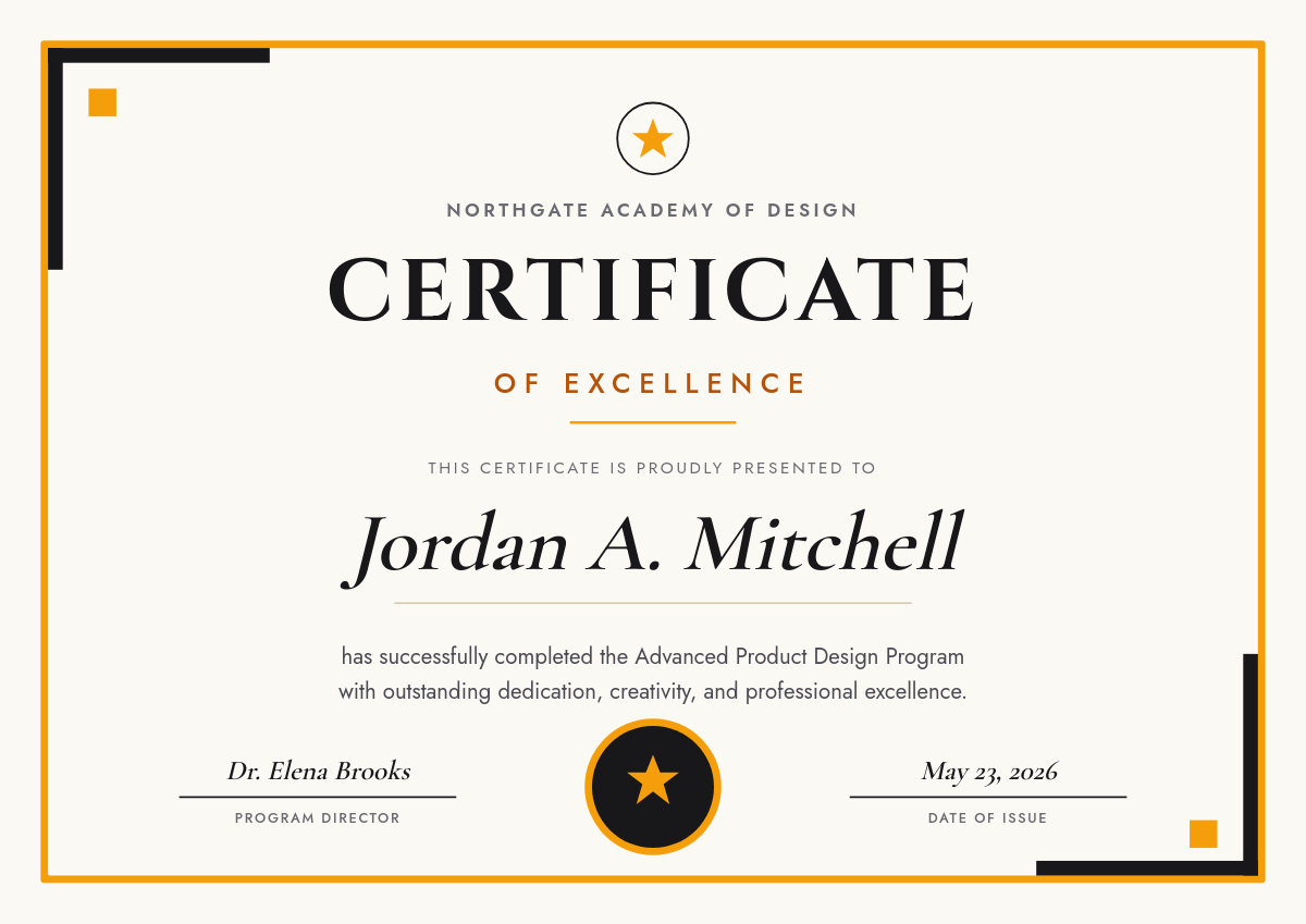Bold Black & Amber Modern Certificate of Excellence