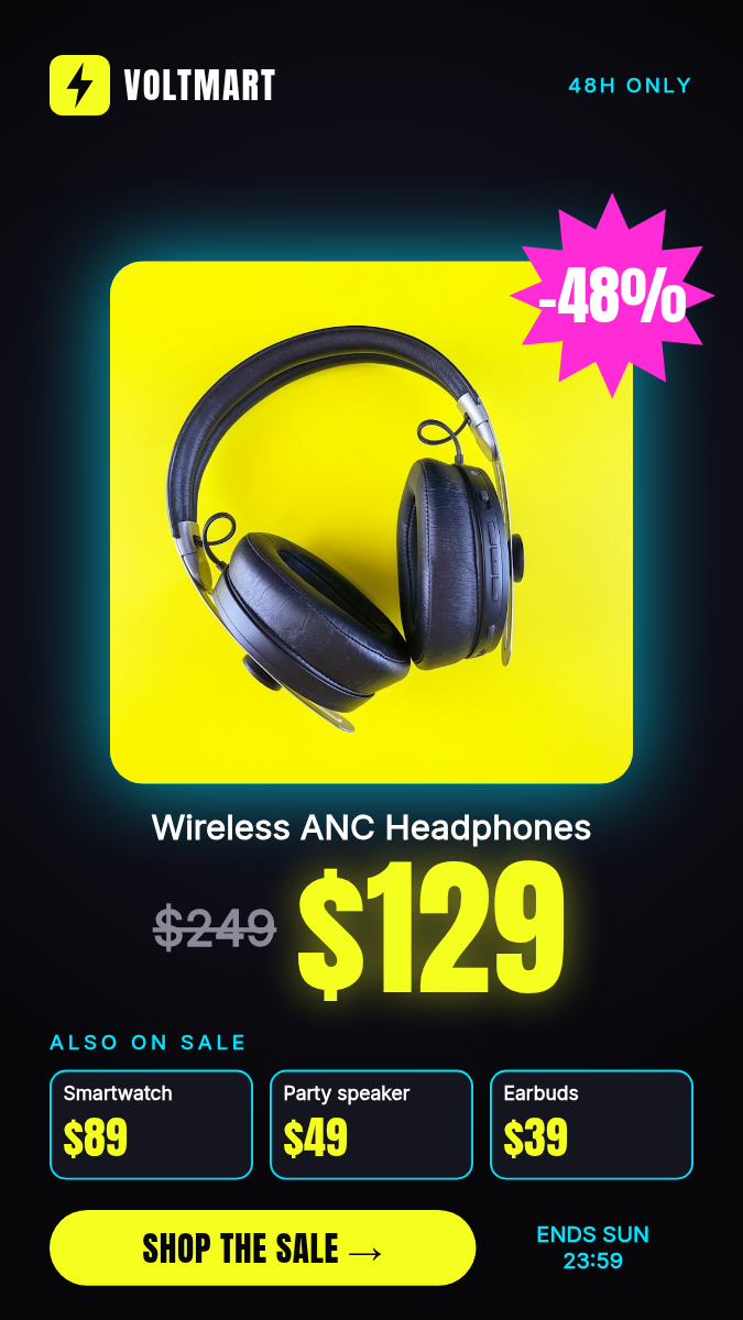 Animated Flash Sale Video 9:16 — Neon Price Burst on Black