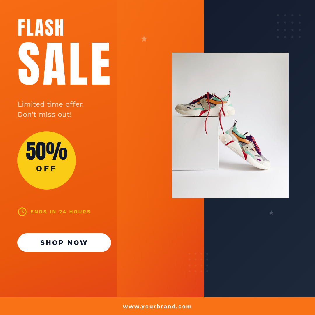 Bold Diagonal Split Flash Sale Countdown with Product Photo and Discount Badge