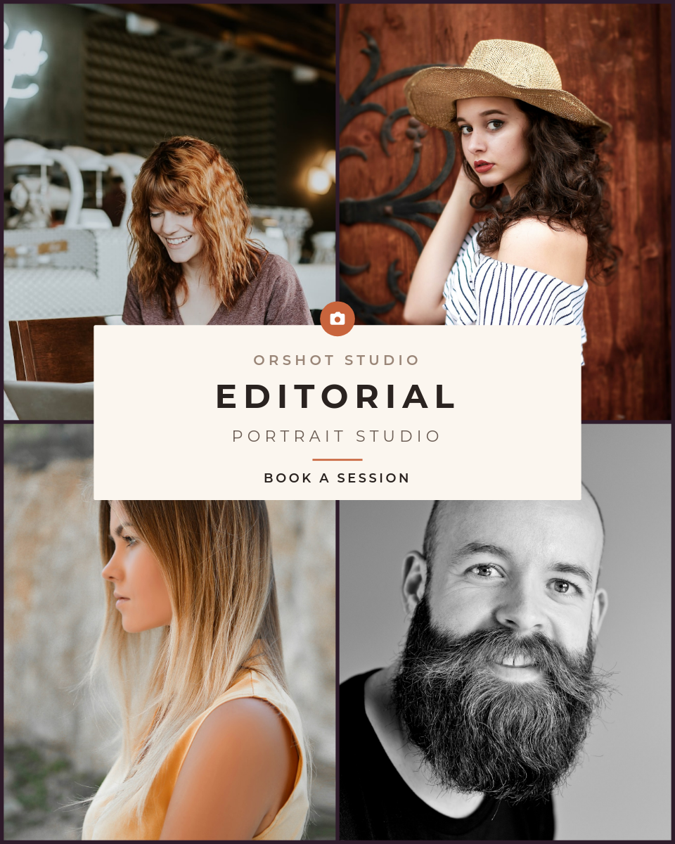 Editorial Portrait Studio Promo — 2x2 Photo Grid with Center Card