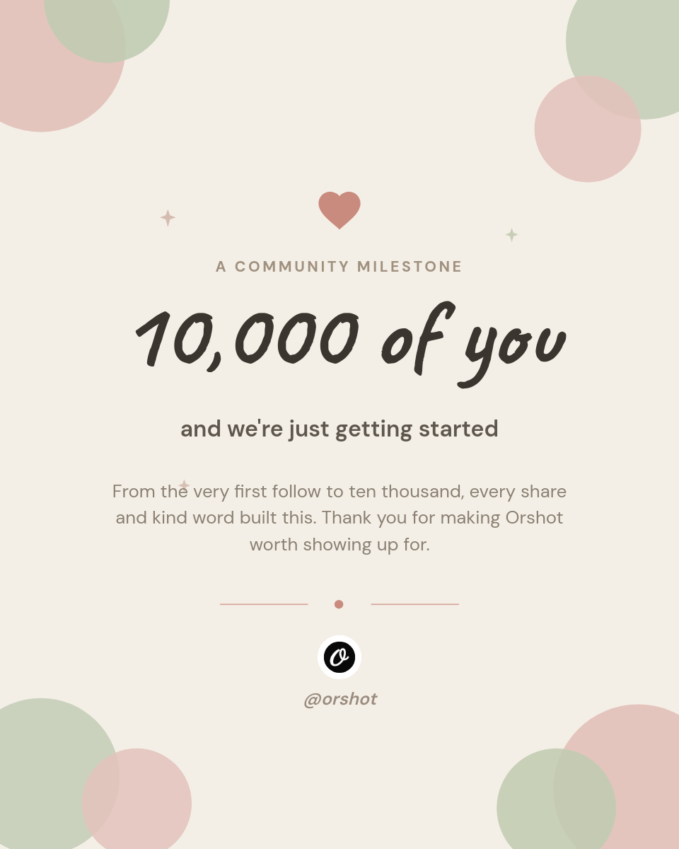 Pastel Wellness 10K Community Milestone IG Post — Caveat Script Number, Blush & Sage Blobs, Heart Mark
