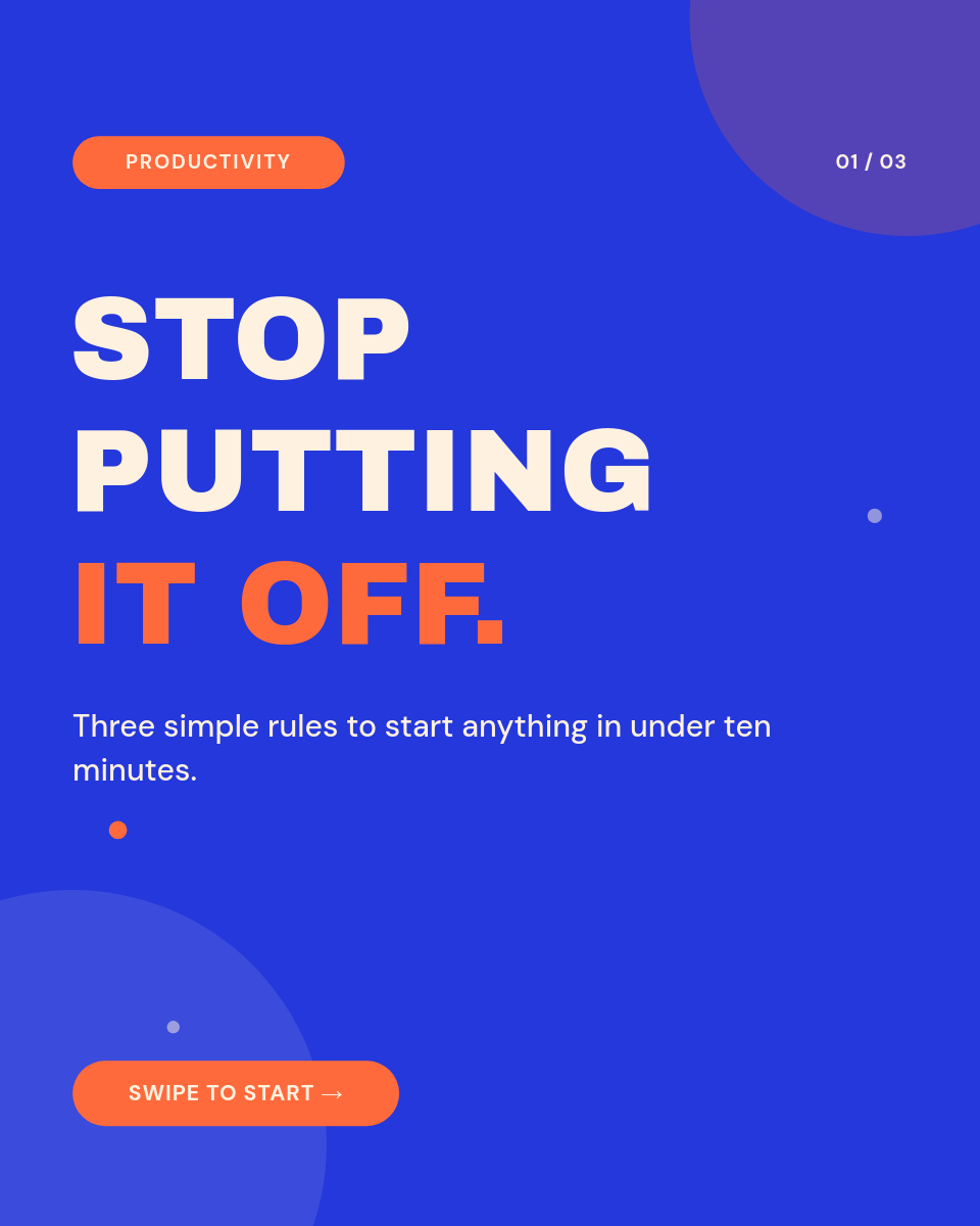 Bold Cobalt & Coral Beat Procrastination Instagram Carousel