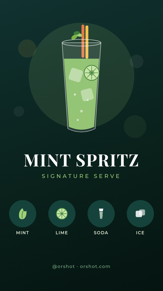 Cocktail Recipe Story — Hero Glass, Ingredient Circles
