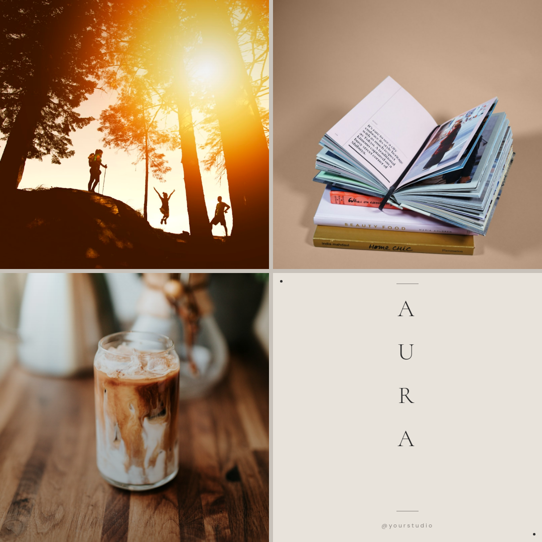 Aesthetic Lifestyle Mood Board Grid with Vertical Serif Typography