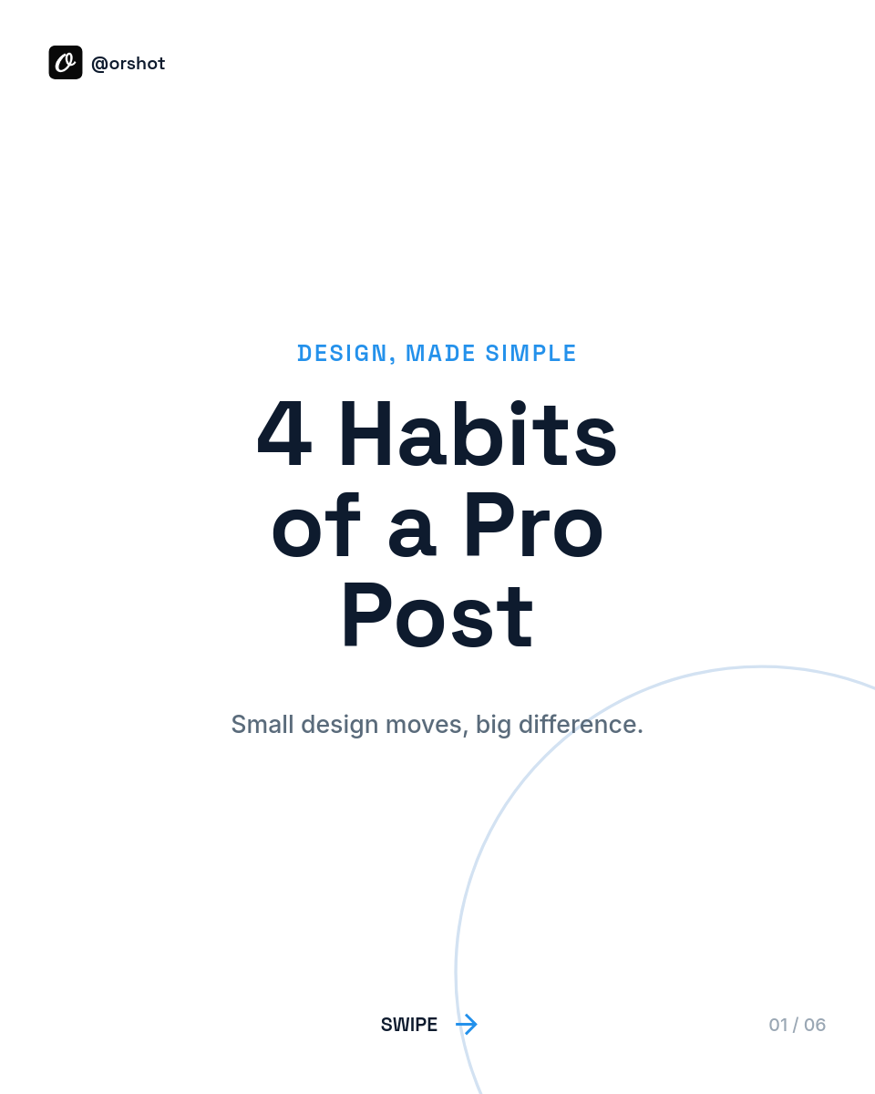Clean White & Blue Arc Design-Habits Carousel — Space Grotesk Heads, Thin Arc & Swipe Dot, 6 Slides - Page 1