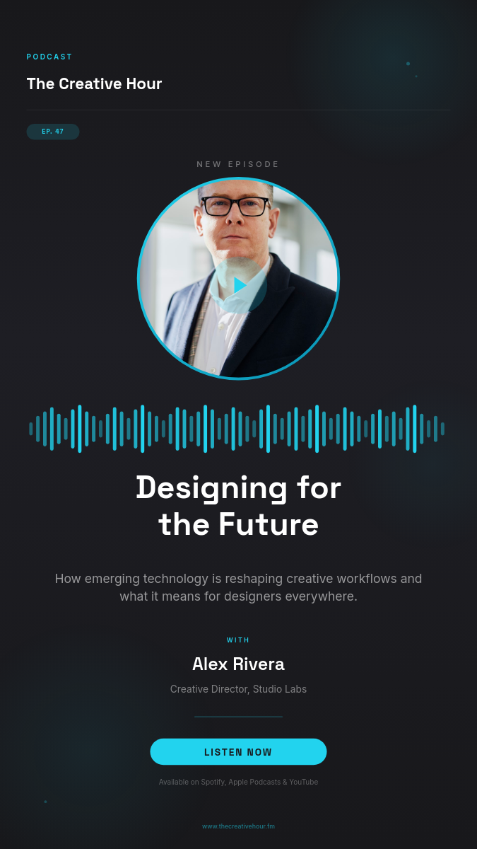 Dark Tech Podcast Episode Promo with Waveform Graphic and Guest Headshot