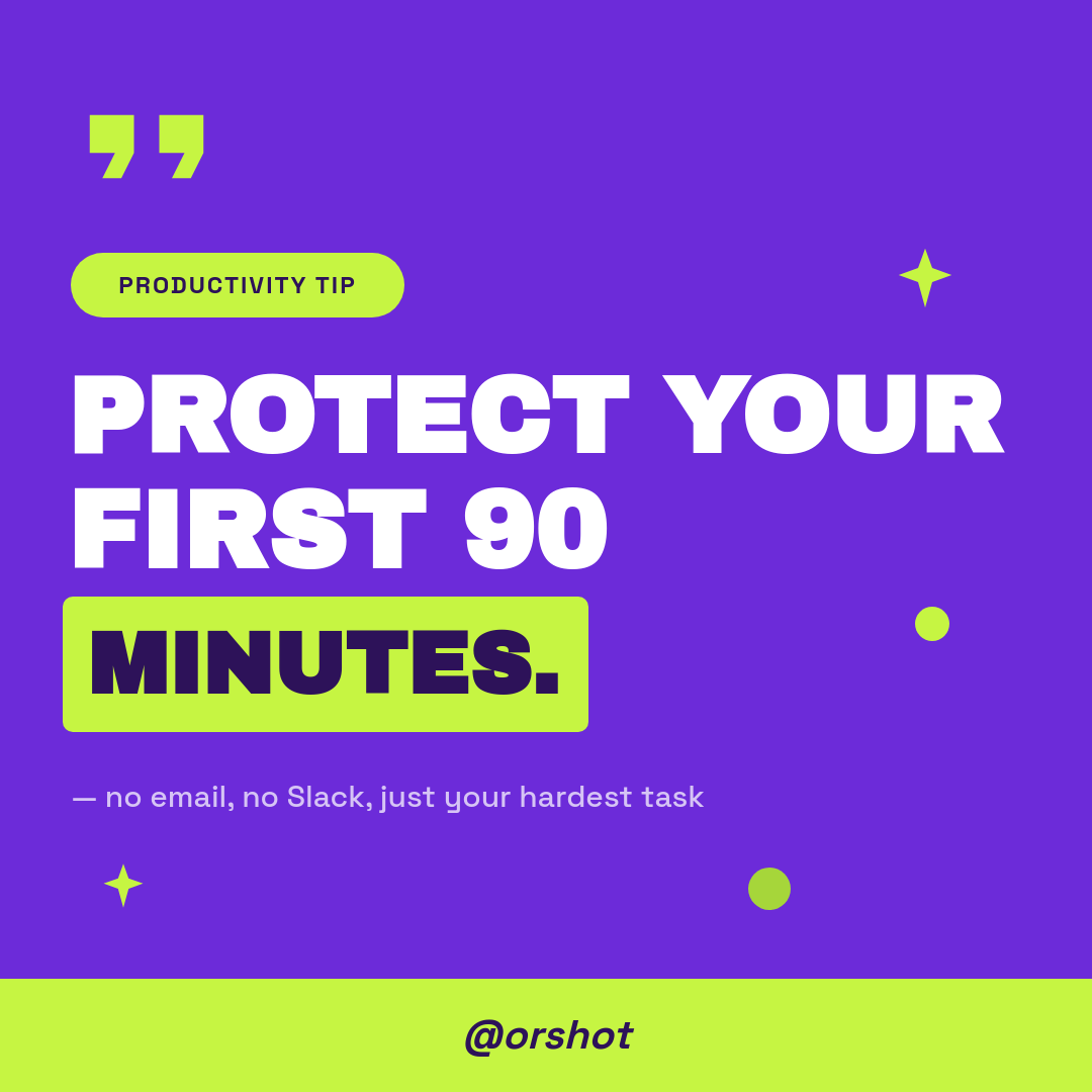 Bold Purple & Lime Productivity Tip Card — Archivo Black Headline, Highlight Box & Handle Band