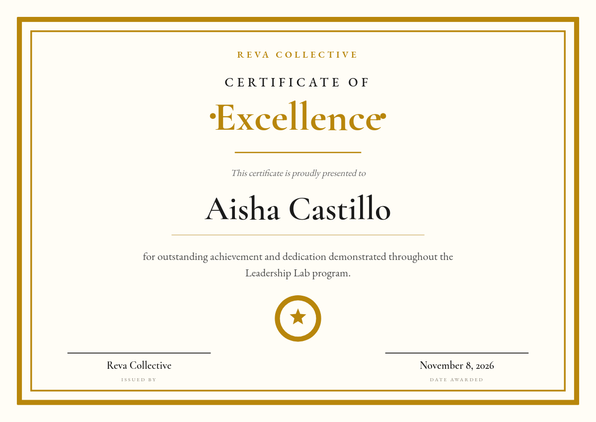 Certificate of Excellence — Gold Classic Double-Border Award