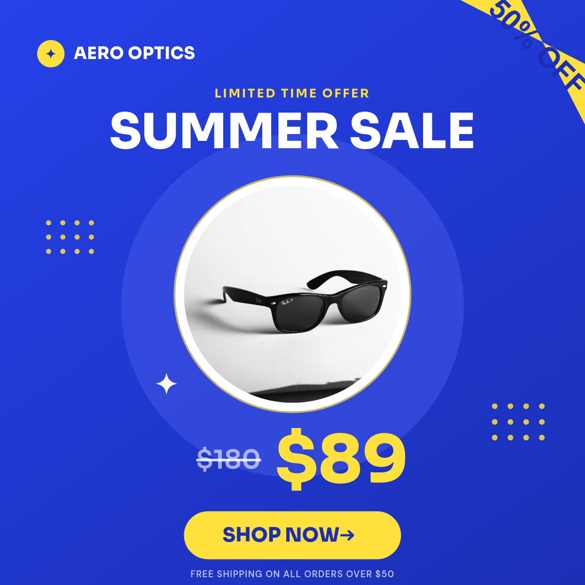 Vibrant Cobalt Summer Sale Shopify Product Card with Corner Ribbon