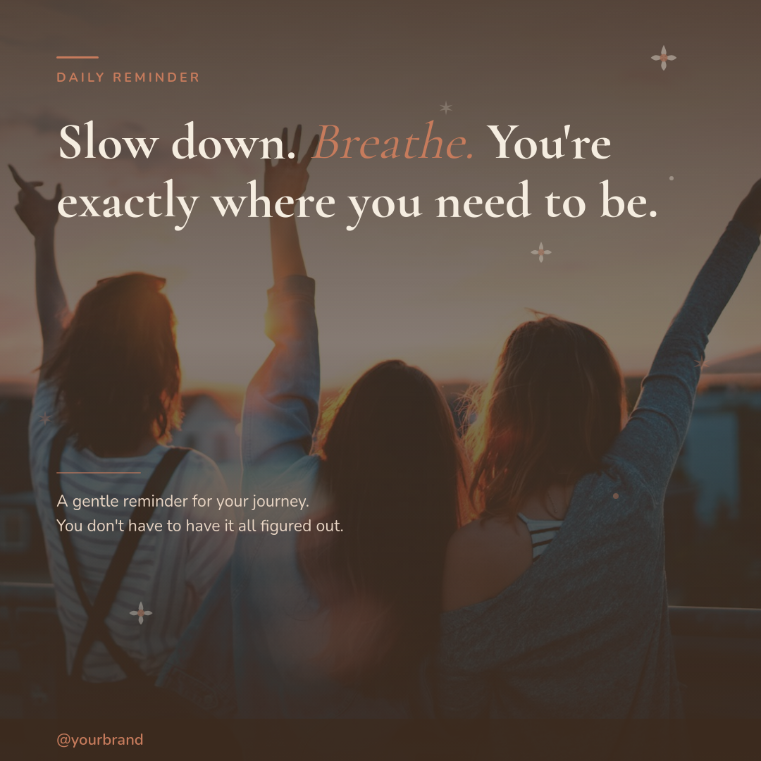 Warm Earthy Lifestyle Quote Card with Serif Headline and Scattered Flower Accents