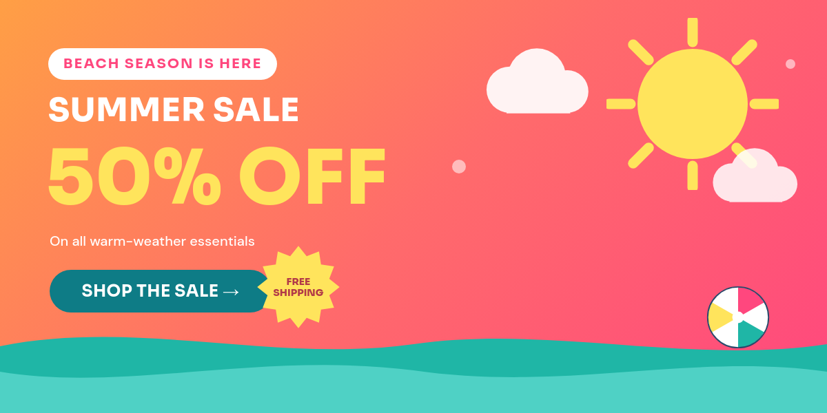 Vibrant Summer Sale Email Banner with Beach Illustration