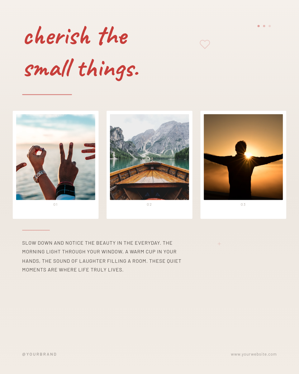 Mindful Lifestyle Editorial with Handwritten Headline and Photo Strip