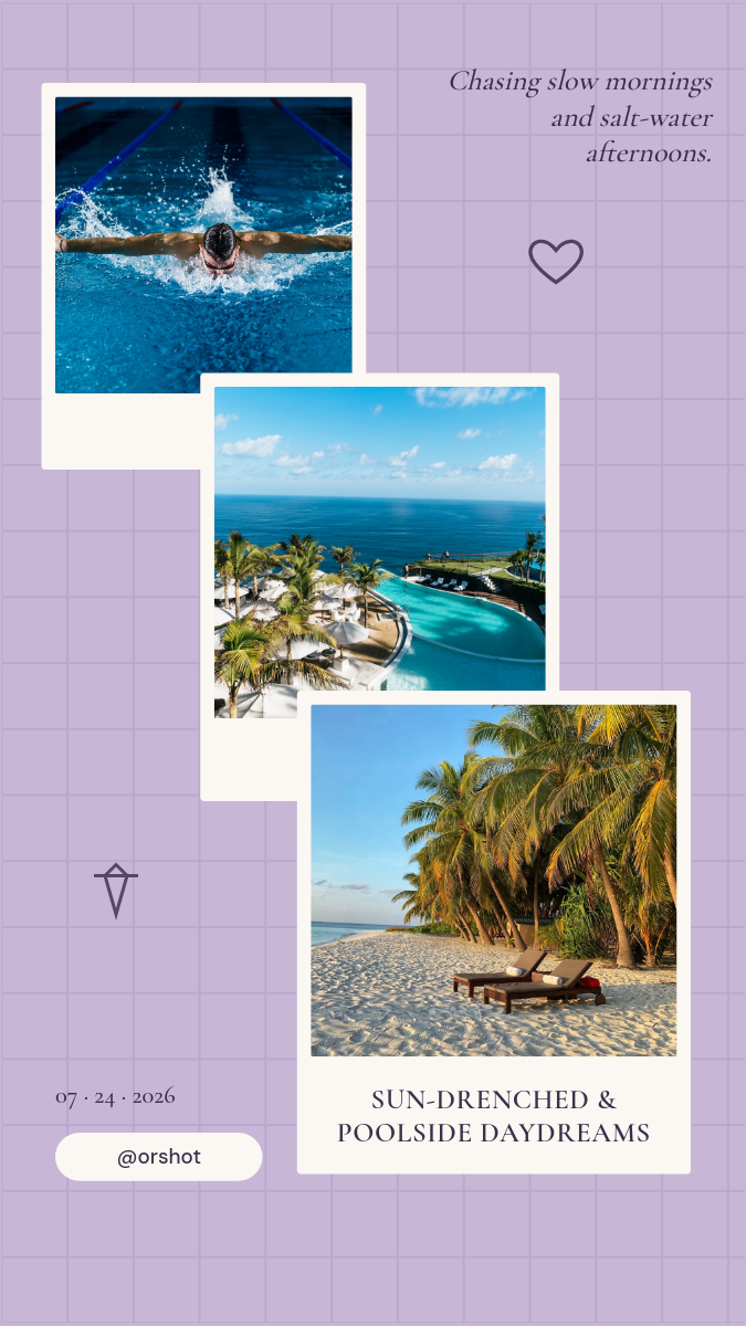 Mauve Tiled Poolside Polaroid Collage Story — Summer Aesthetic
