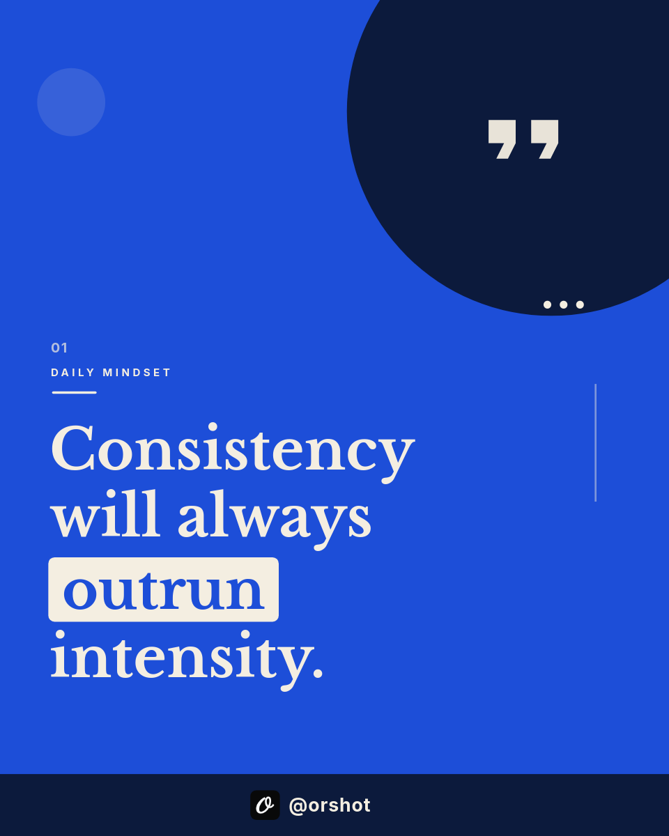 Electric-Blue Color-Block Motivational Quote — Libre Baskerville Serif, Navy Circle & Cream Highlight Box