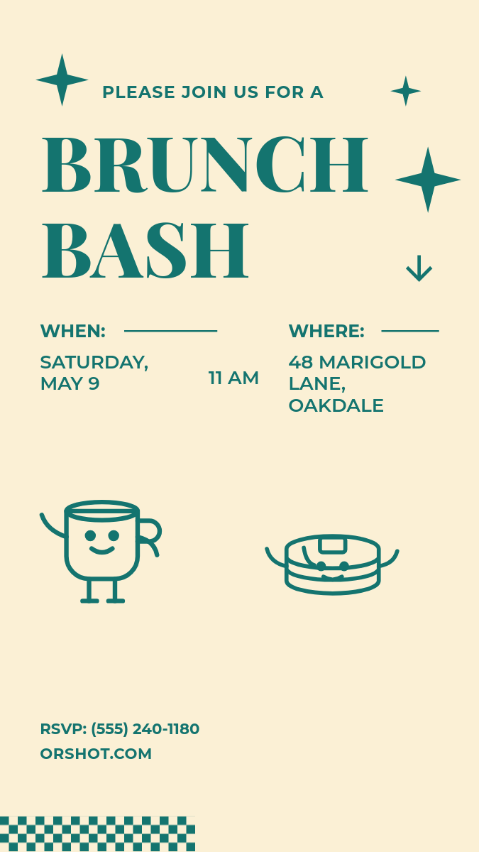 Retro Brunch Bash Invite Story — Cartoon Mascots, Two-Tone