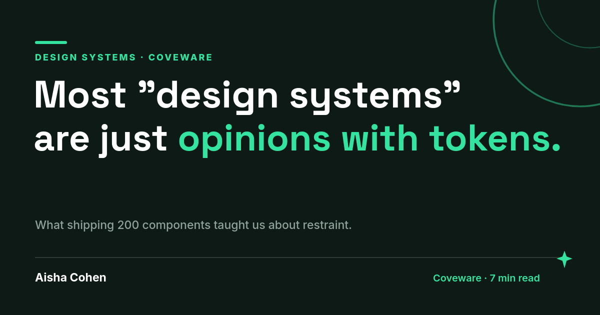 Midnight-Mint Design System Blog OG Card — Space Grotesk Claim Headline, Mint Accent Phrase & Byline Footer