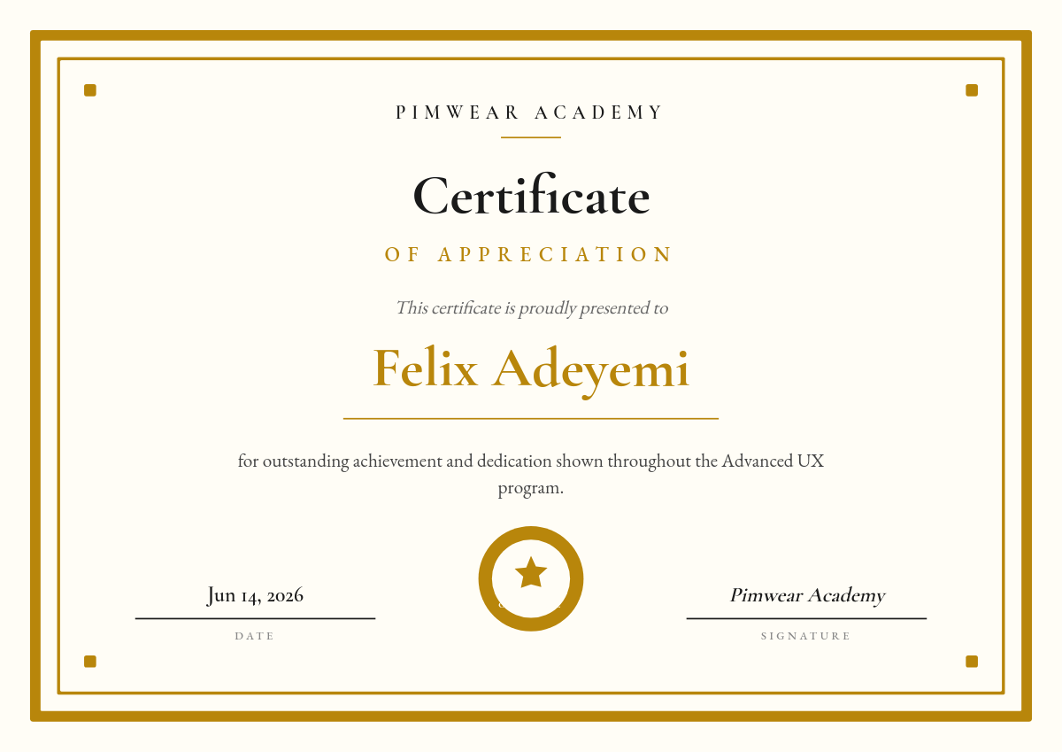 Classic Gold Certificate of Appreciation — Serif with Seal & Double Border