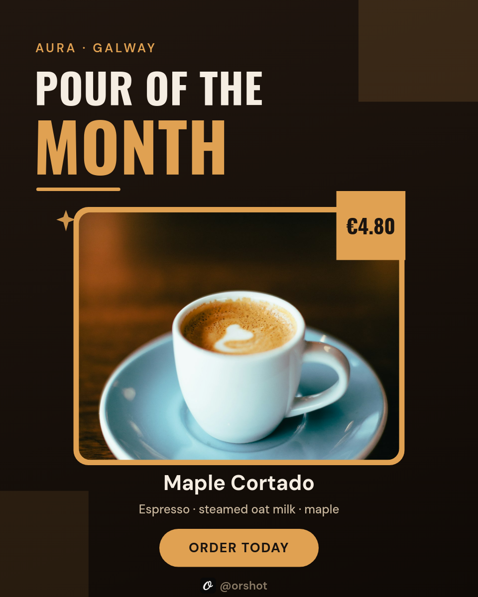 Espresso-Dark Coffee Pour of the Month — Oswald Caps, Amber Price Coin & Latte Photo