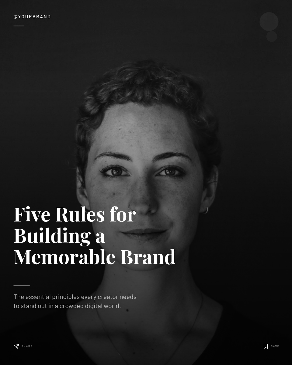 Dark Moody Personal Branding Photo Post with Bold Serif Headline and Social Engagement Cues