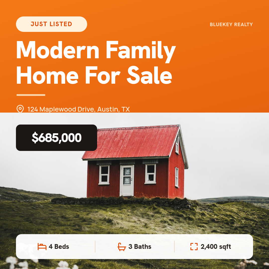 Bold Tangerine Just Listed Real Estate Instagram Post