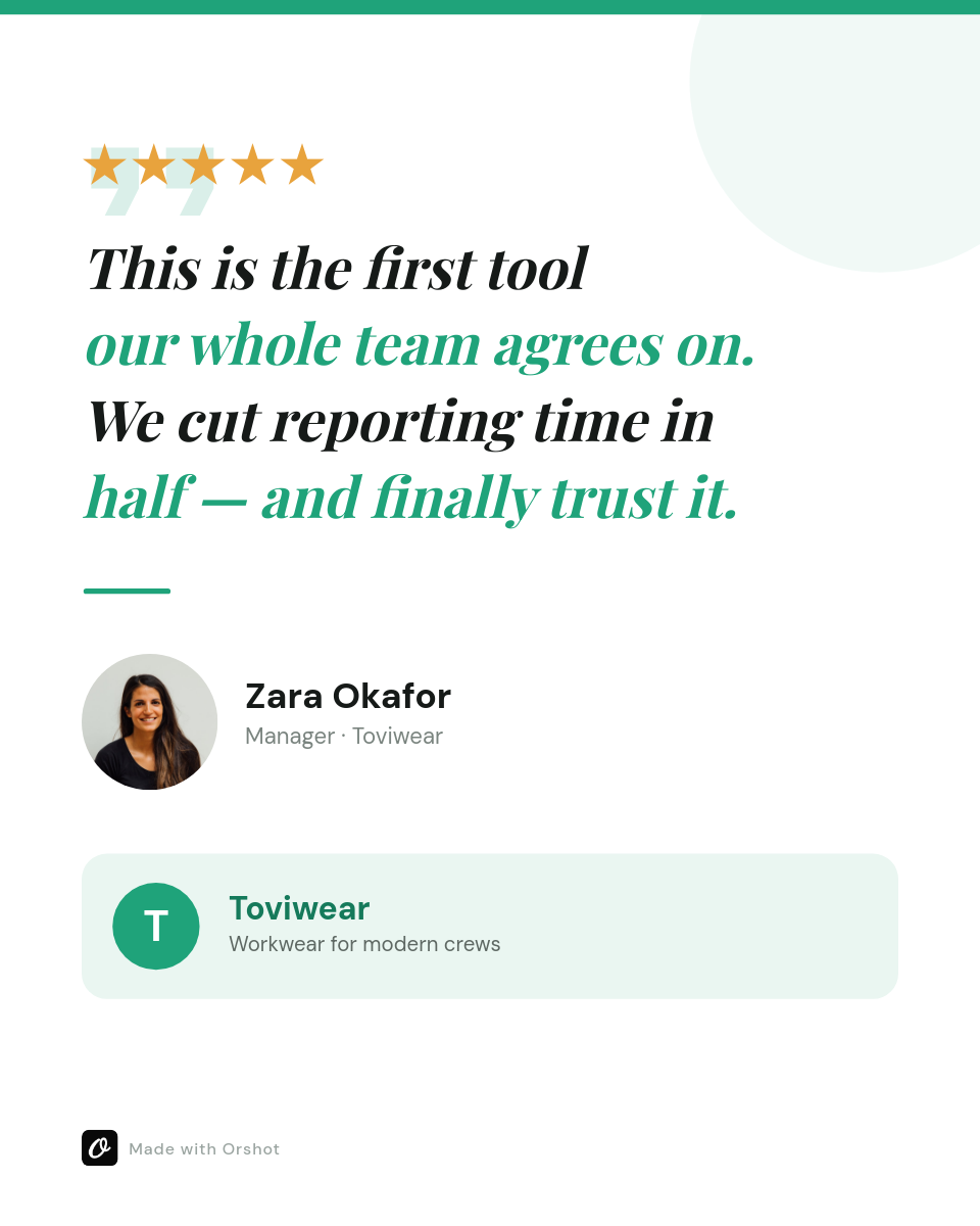 Clean White & Green Customer Testimonial Card — Playfair Italic Quote, Amber Stars & Portrait Footer
