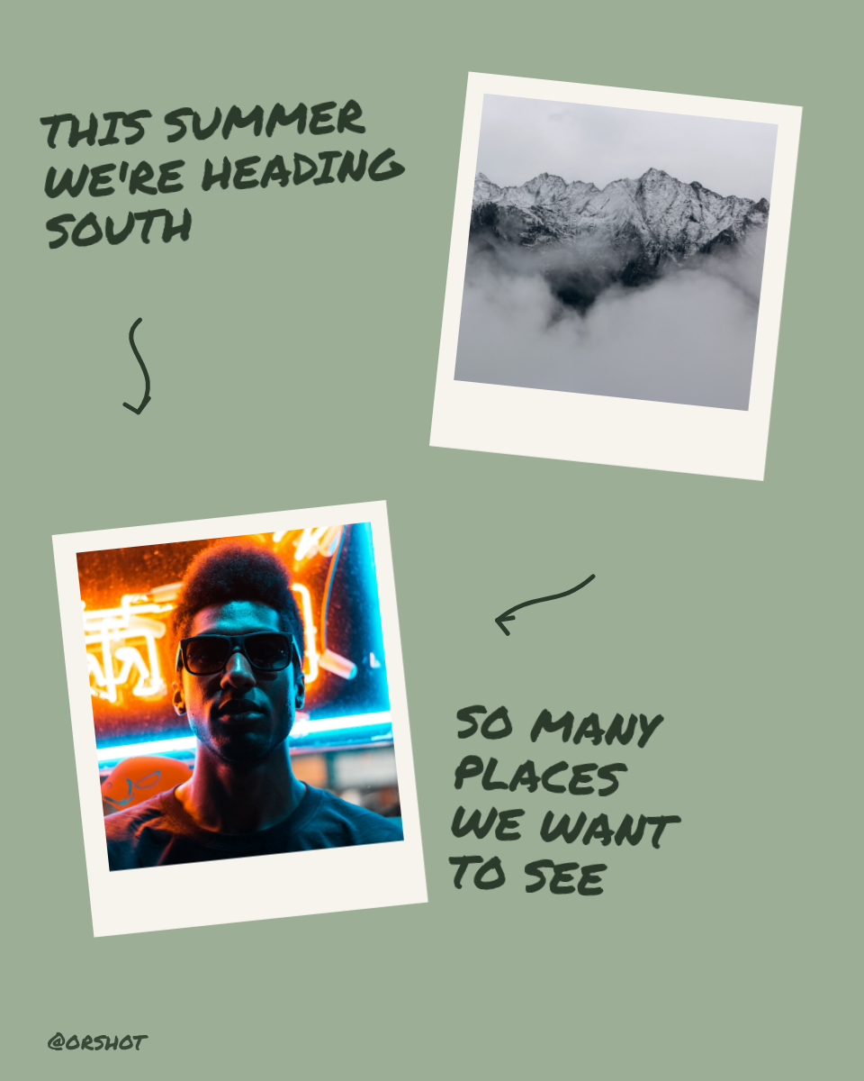 Sage Travel Scrapbook — Tilted Polaroids & Marker Notes