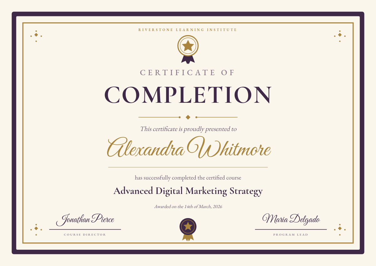 Plum and Gold Ornamental Course Completion Certificate