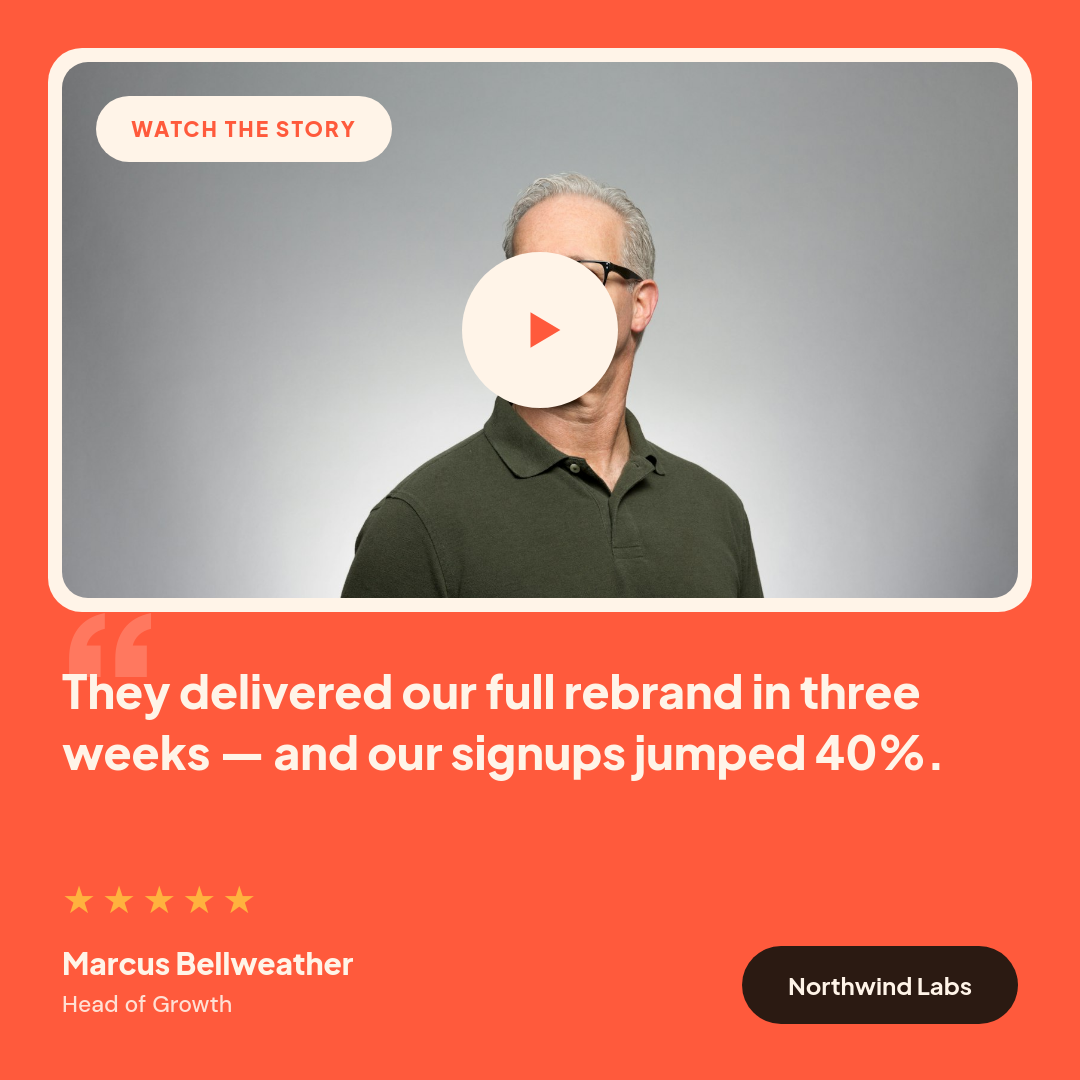 Bold Coral Video Testimonial Card with Play Button