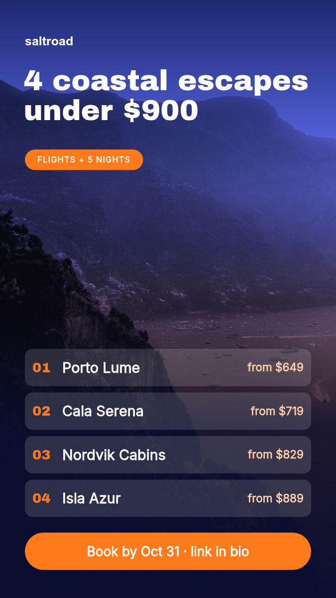 Animated Travel Slideshow Reel 9:16 — Cobalt Duotone